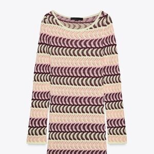 Zara Striped Open-Knit Long Sleeve Top - Pink & Burgundy